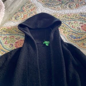 Long Cardigan Black Super Soft with Hood XL-L